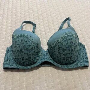 Victoria's Secret Bra 34DD Blue Lace Body By Victoria Lined Demi Convertible